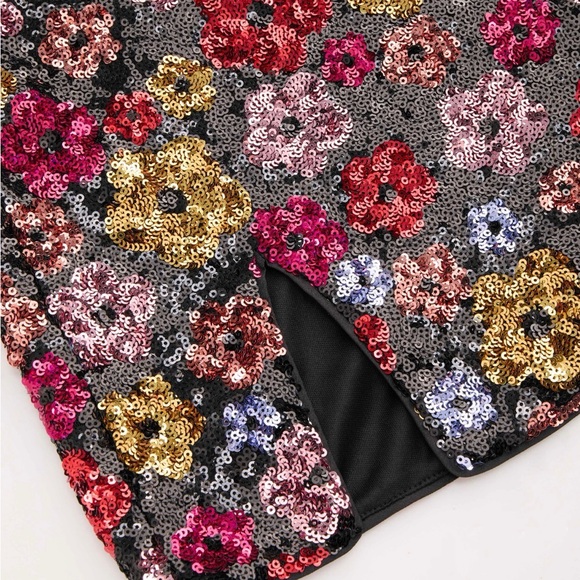 Cider Floral Sequin Mini Dress in Black with Multicolor Flowers - Picture 3 of 3